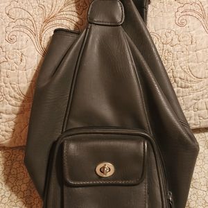 Black leather mini backpack